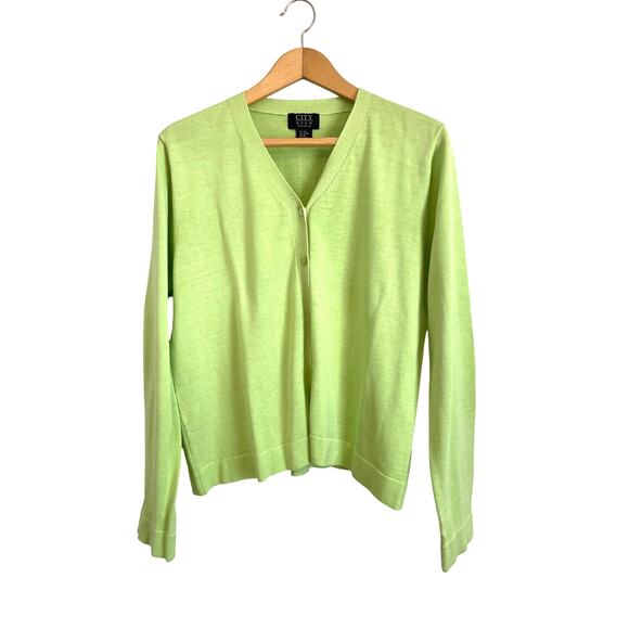 City Silk green silk cardigan sweater buttons solid cotton lightweight v-neck XL - Picture 1 of 5